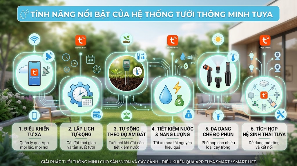Cac tinh nang cua he thong tuoi tu dong Tuya