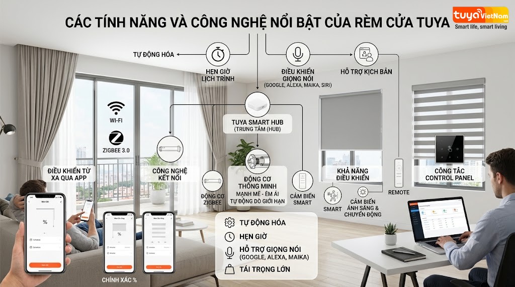 Cac tinh nang va cong nghe rem cua Tuya
